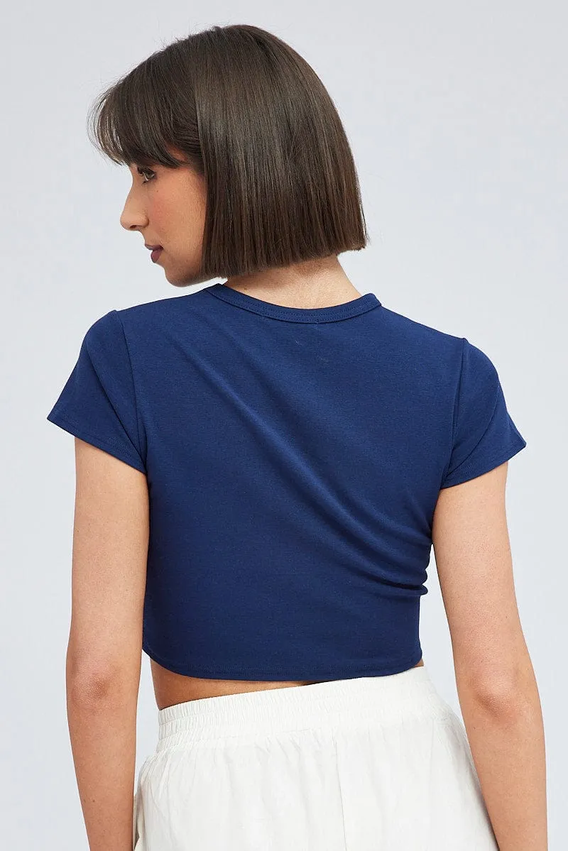 Blue Baby Tee Short Sleeve Crop Graphic