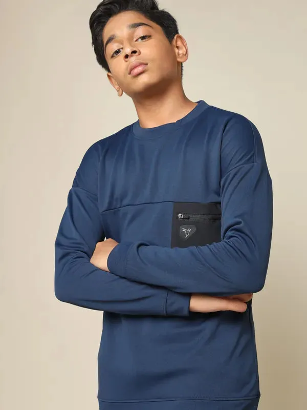 Boys Solid Slim Fit Crew Neck Pullover with TECHNO DRY