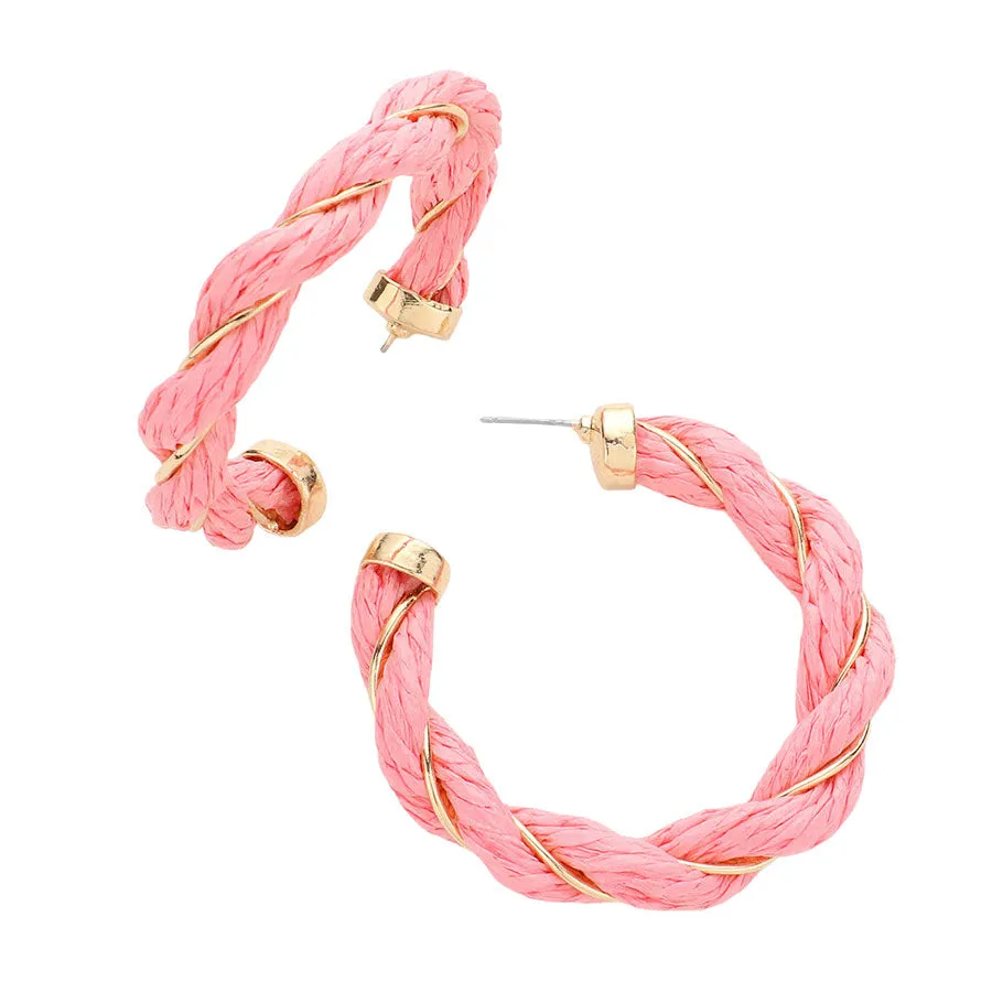 Braided Raffia Hoop Earrings