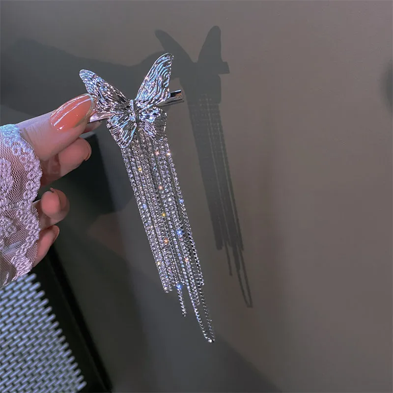 Butterfly Tassel Rhinestone Hair Clip