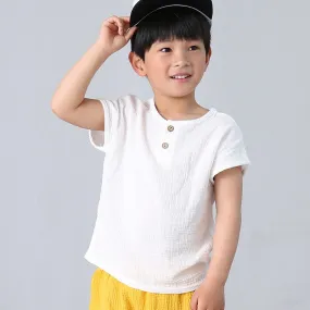 Fashion Linen Pleated Kids T Shirt