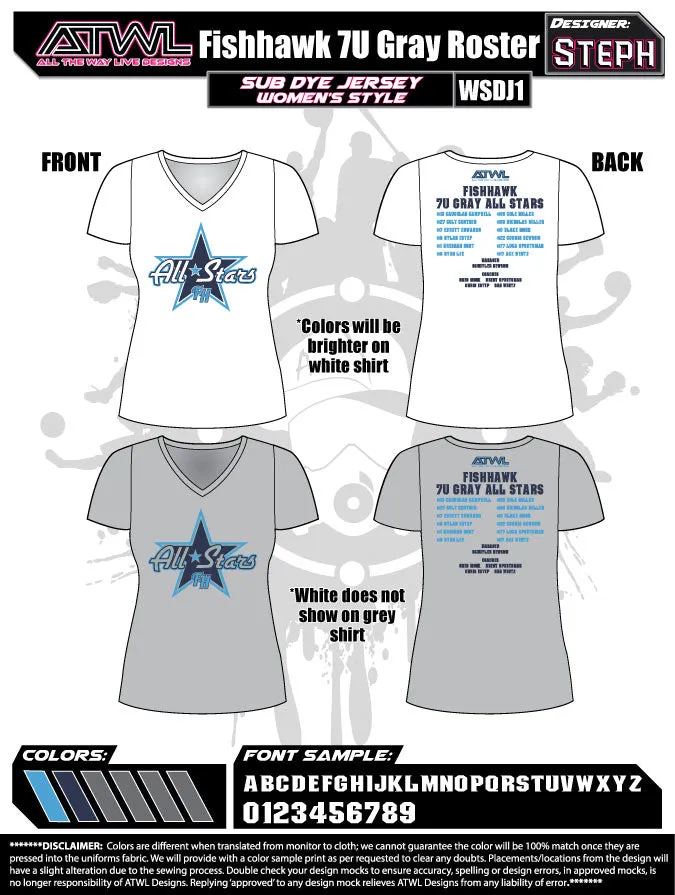 Fishhawk 7U Gray Roster Shirts