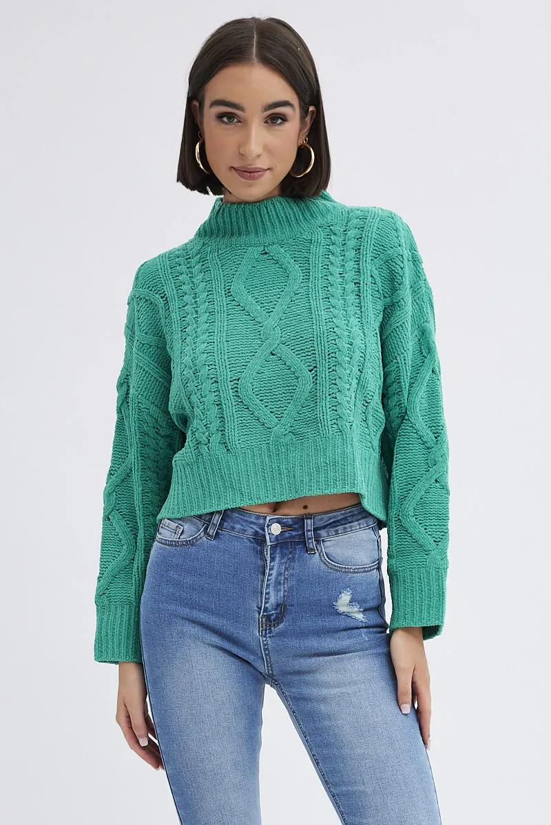 Green Cable Knit Jumper Long Sleeve