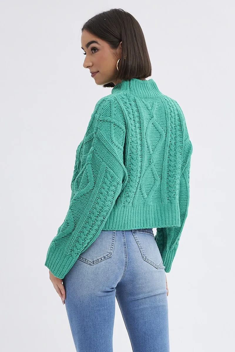 Green Cable Knit Jumper Long Sleeve