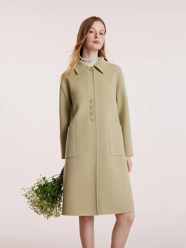 Green Pure Wool Lapel Double-Faced Women Coat