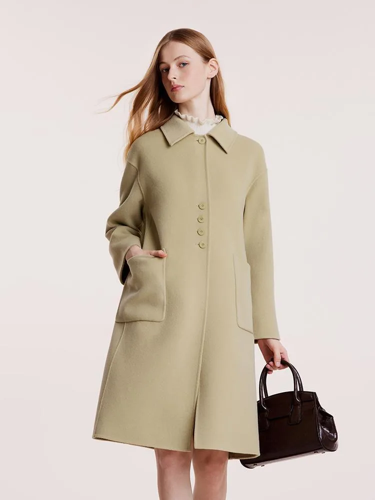 Green Pure Wool Lapel Double-Faced Women Coat