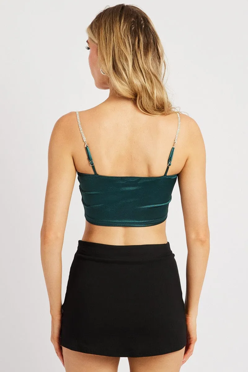 Green Satin Cowl Cami Top