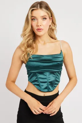 Green Satin Cowl Cami Top