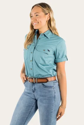 Jules Womens Full Button Short Sleeve Work Shirt - Dusty Jade