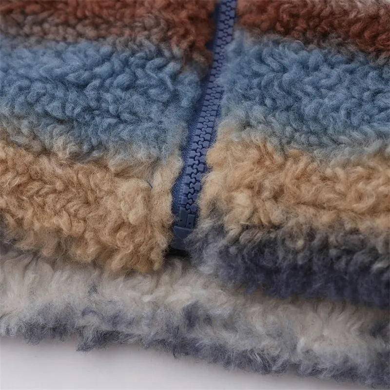 Lazy Fluffy Coats with Contrast Color Stripe