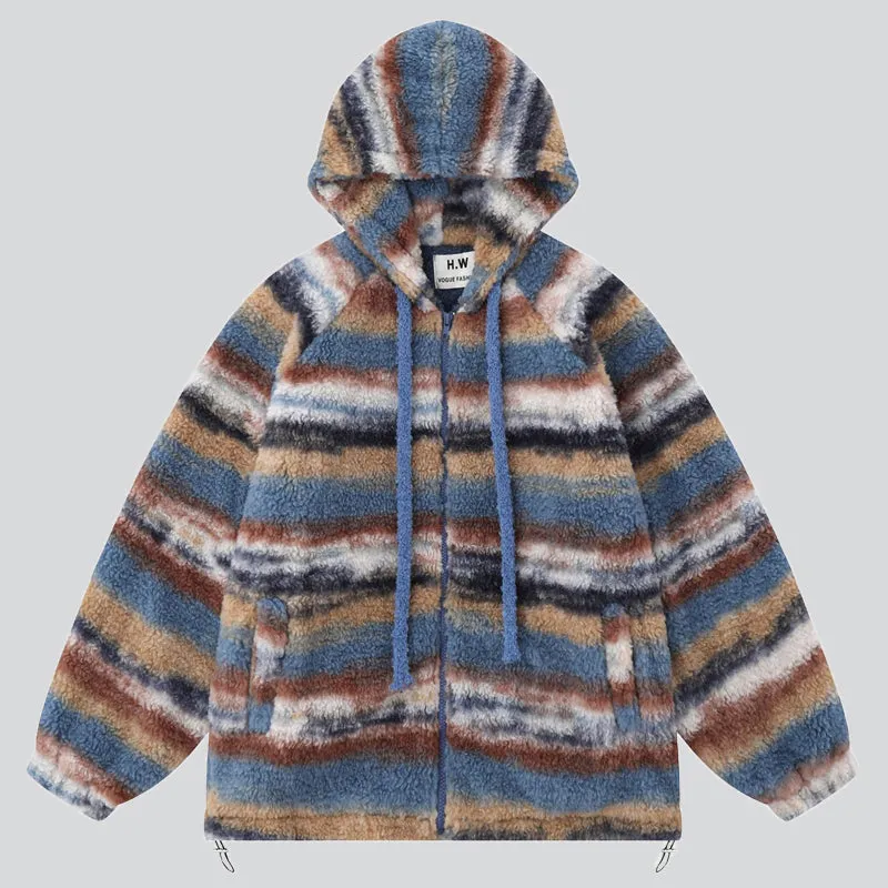 Lazy Fluffy Coats with Contrast Color Stripe