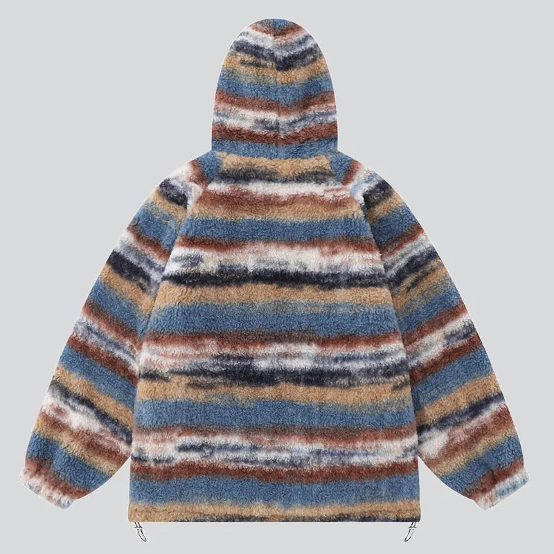 Lazy Fluffy Coats with Contrast Color Stripe