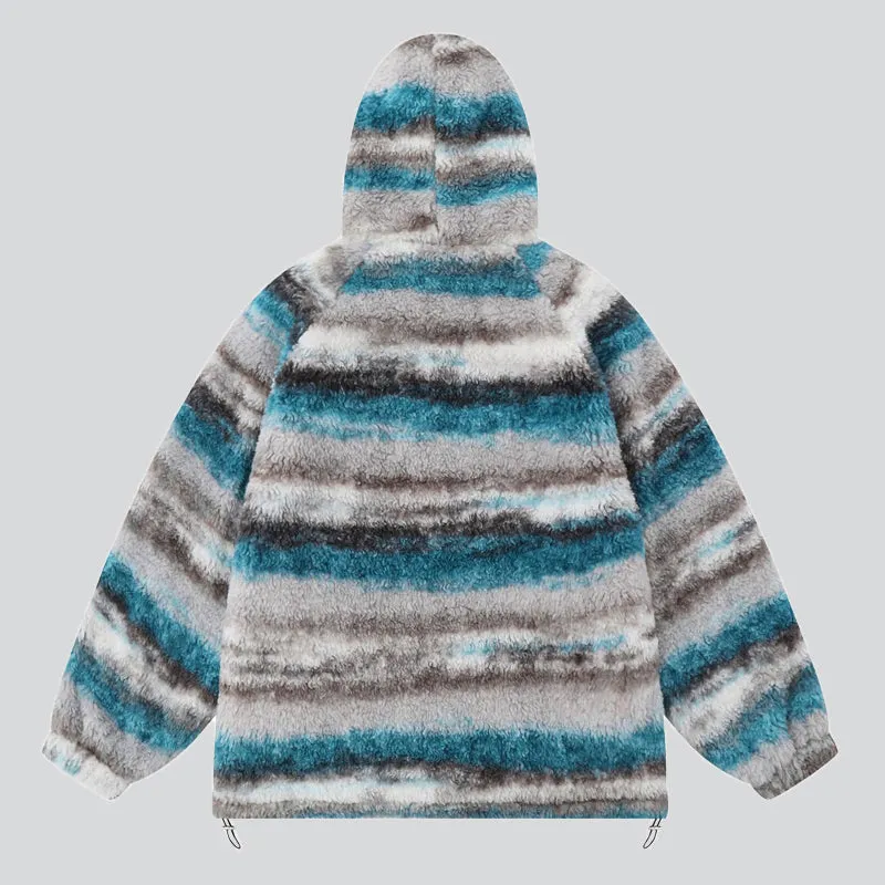 Lazy Fluffy Coats with Contrast Color Stripe