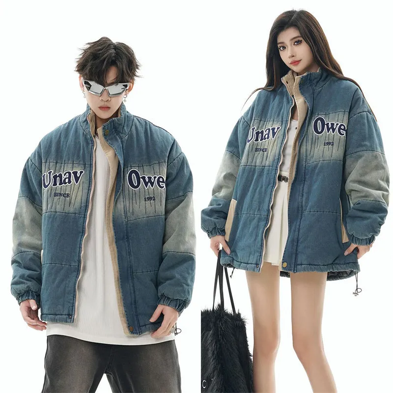 Letter Embroidery Gradient Color Denim Coat