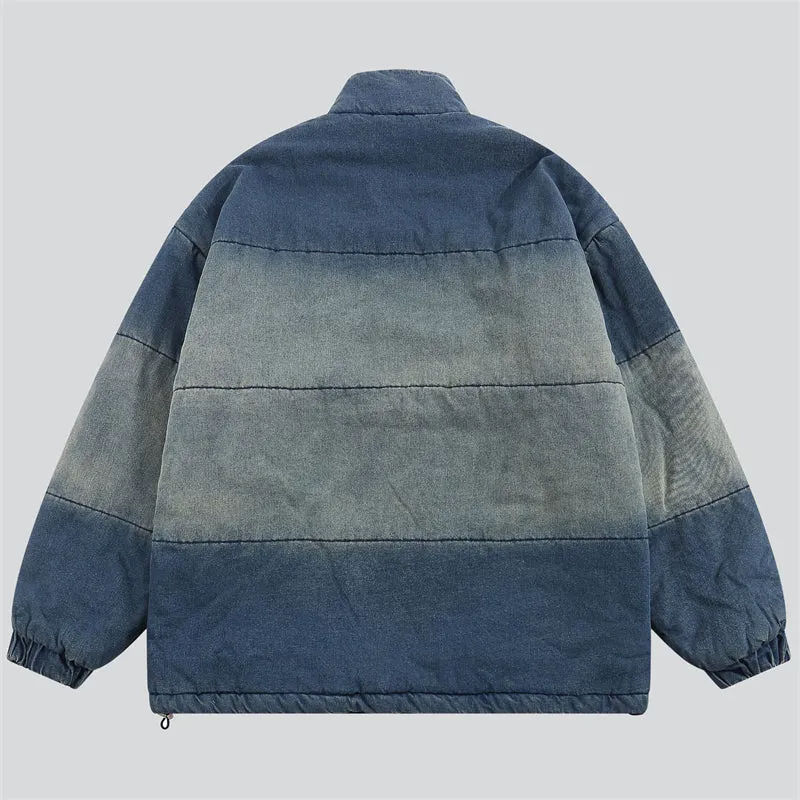 Letter Embroidery Gradient Color Denim Coat