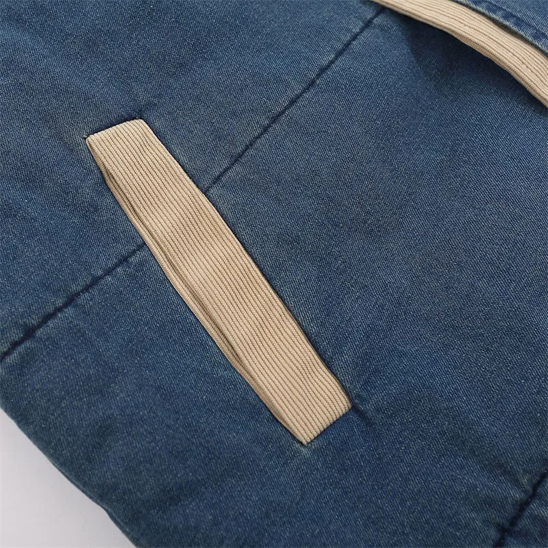 Letter Embroidery Gradient Color Denim Coat