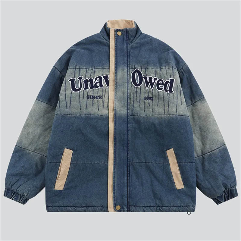 Letter Embroidery Gradient Color Denim Coat