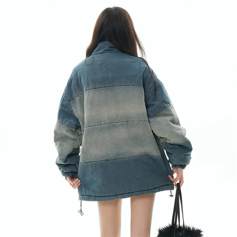 Letter Embroidery Gradient Color Denim Coat