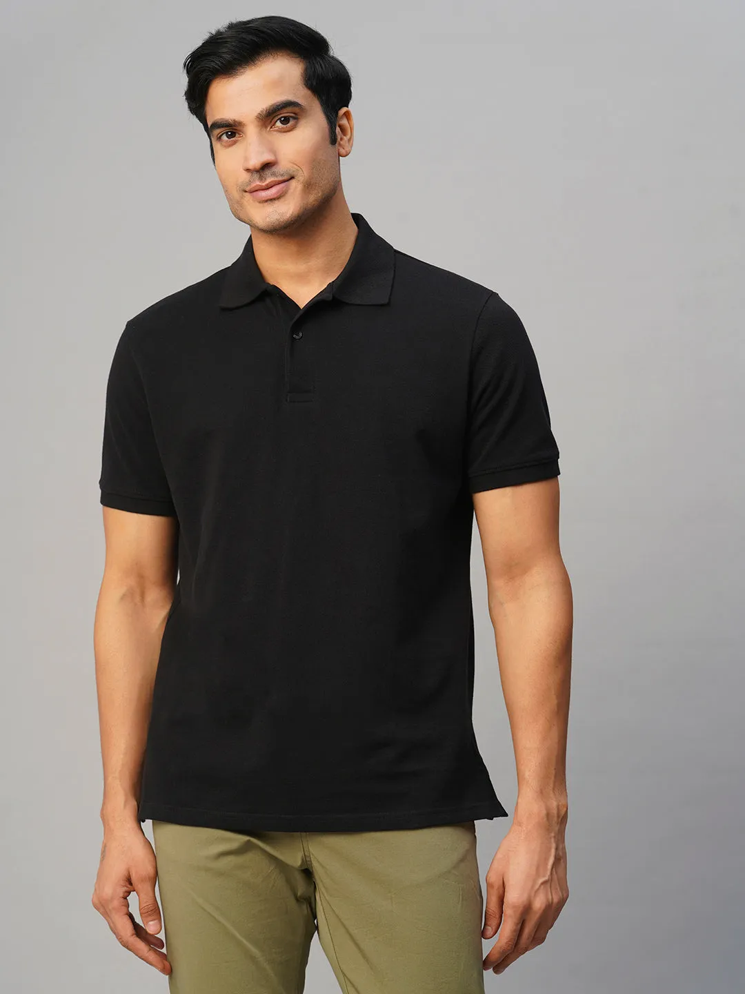 Men's Black Cotton Regular Fit Tshirt