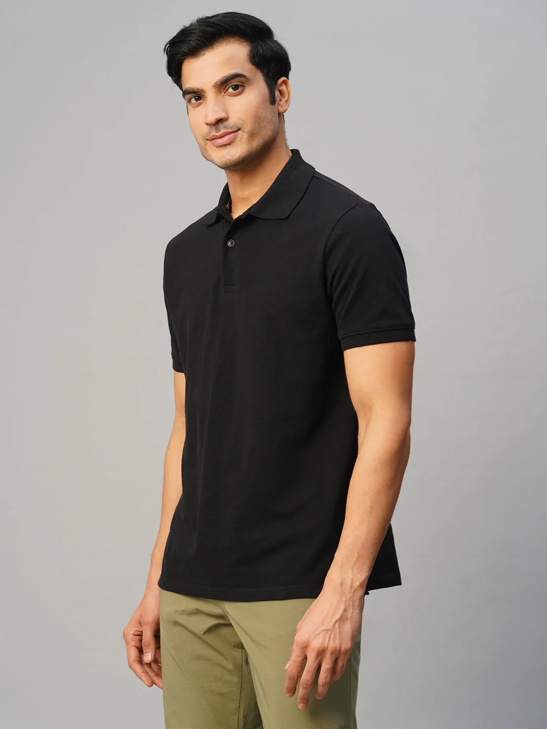 Men's Black Cotton Regular Fit Tshirt