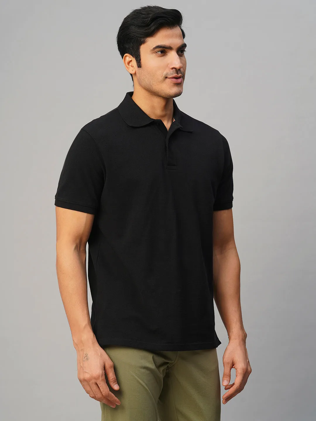 Men's Black Cotton Regular Fit Tshirt