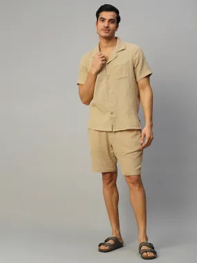 Men's Khaki Cotton Regular Fit Shorts