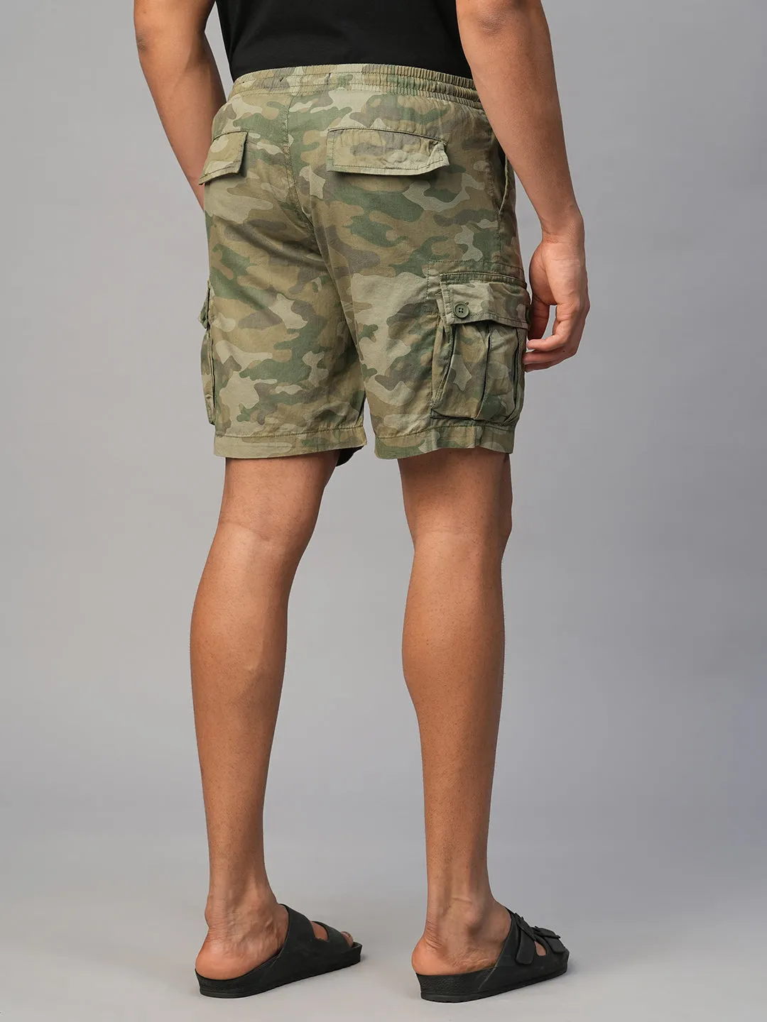 Men's Olive Cotton Regular Fit Shorts