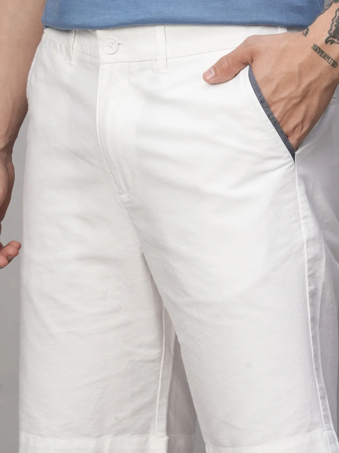 Men's White Cotton Regular Fit Shorts