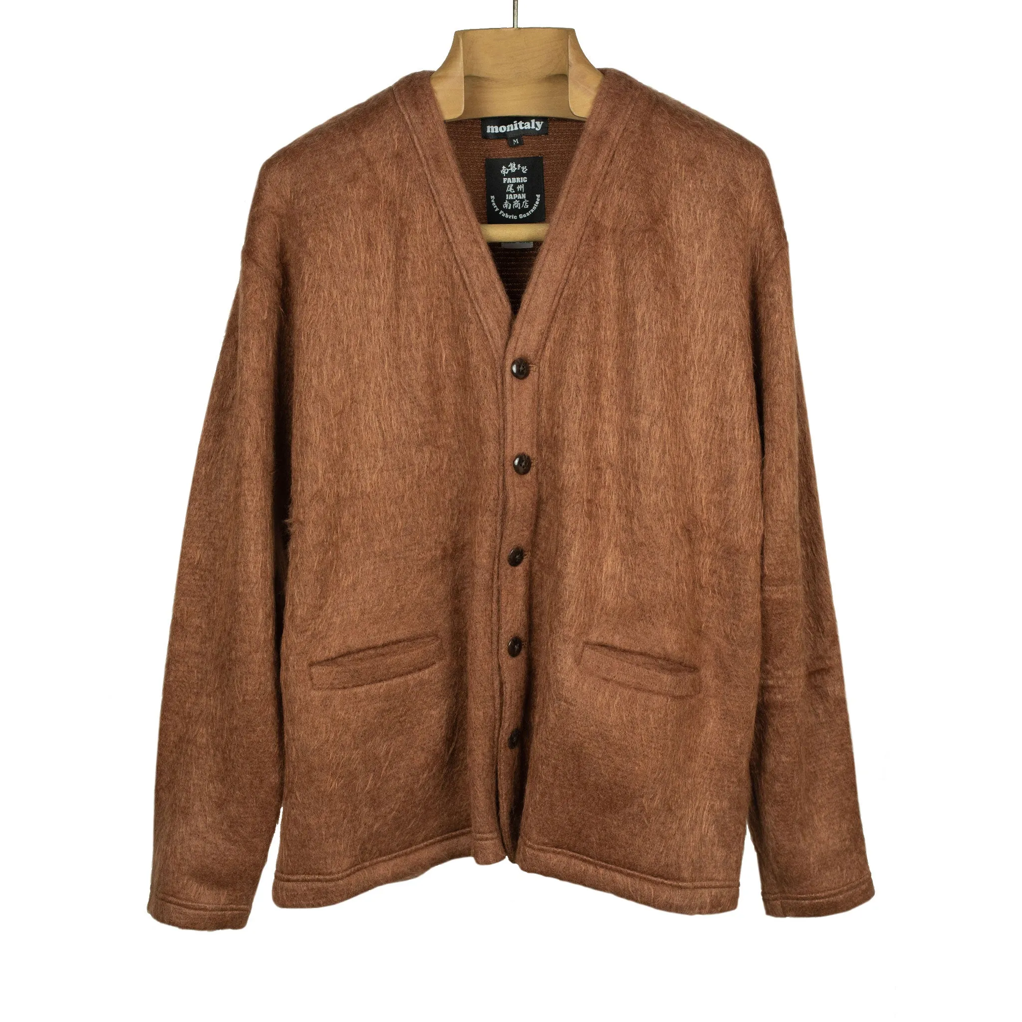 Shaggy v-neck cardigan in caramel brown