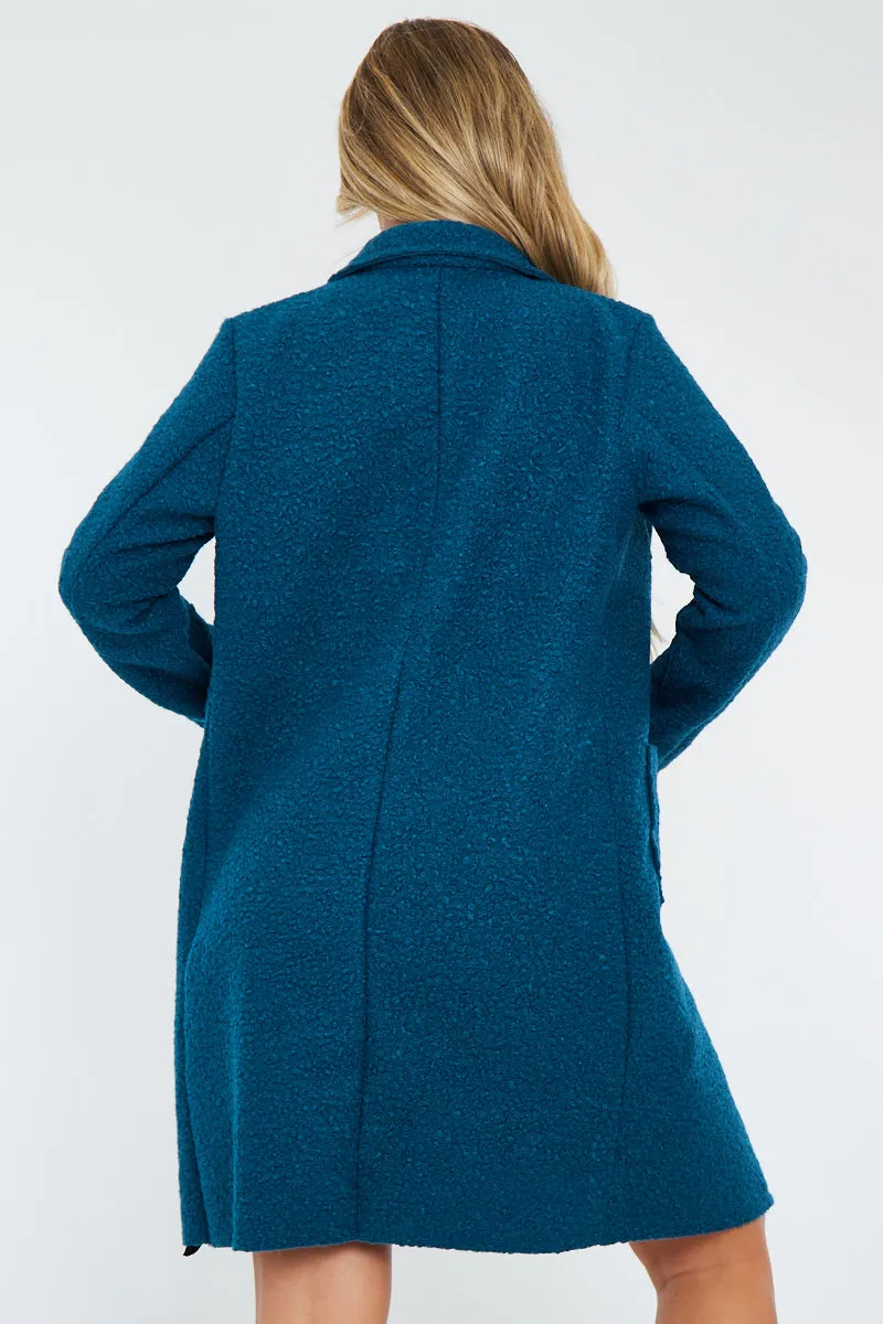 Teal Blue Mid Length Teddy Coat - Madelin