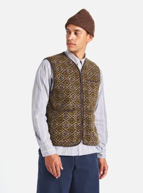 Universal Works Zip Gilet in Brown Geometric Fleece