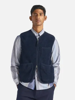 Universal Works Zip Gilet in Navy Mountain Fleece