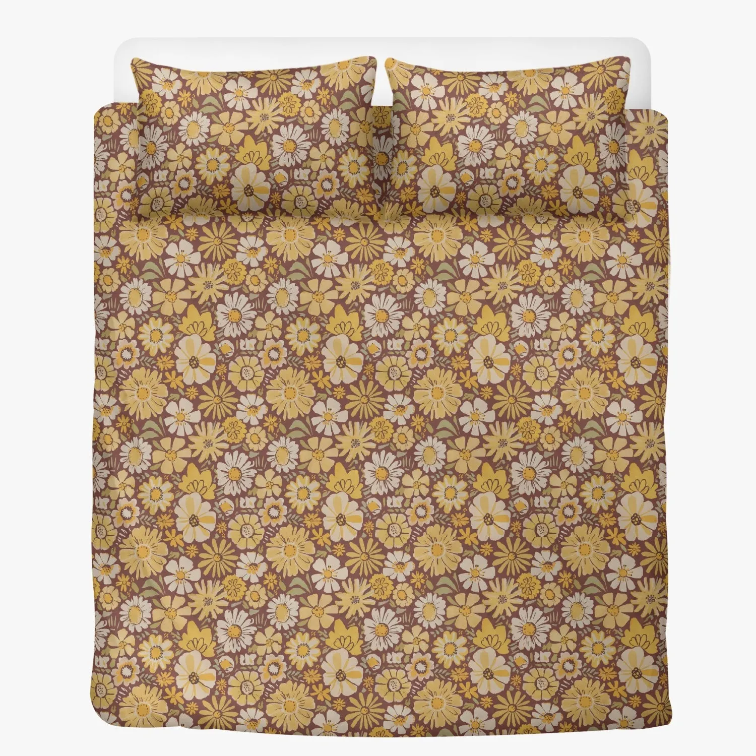 Vampire Art 3-Piece Retro Polyester Bedding Set - Boho Beige and Yellow Florals