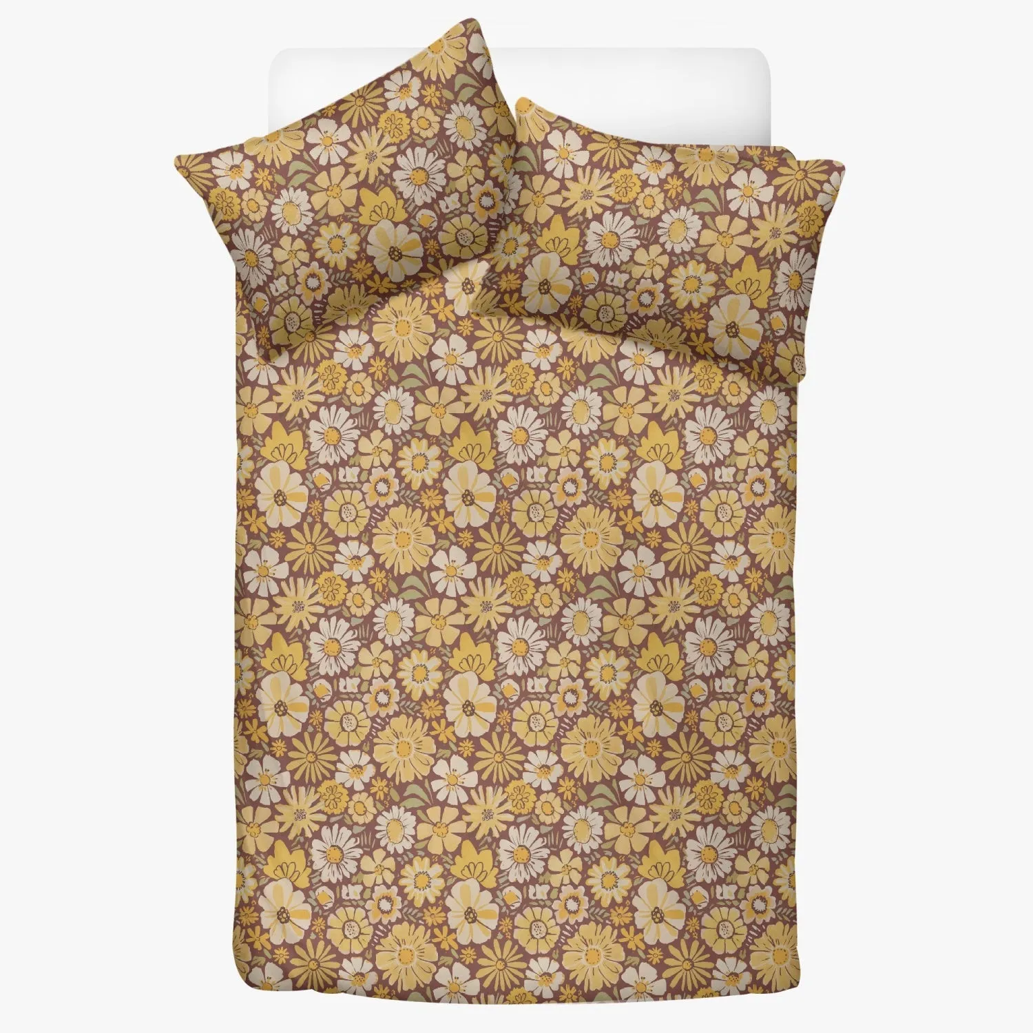 Vampire Art 3-Piece Retro Polyester Bedding Set - Boho Beige and Yellow Florals