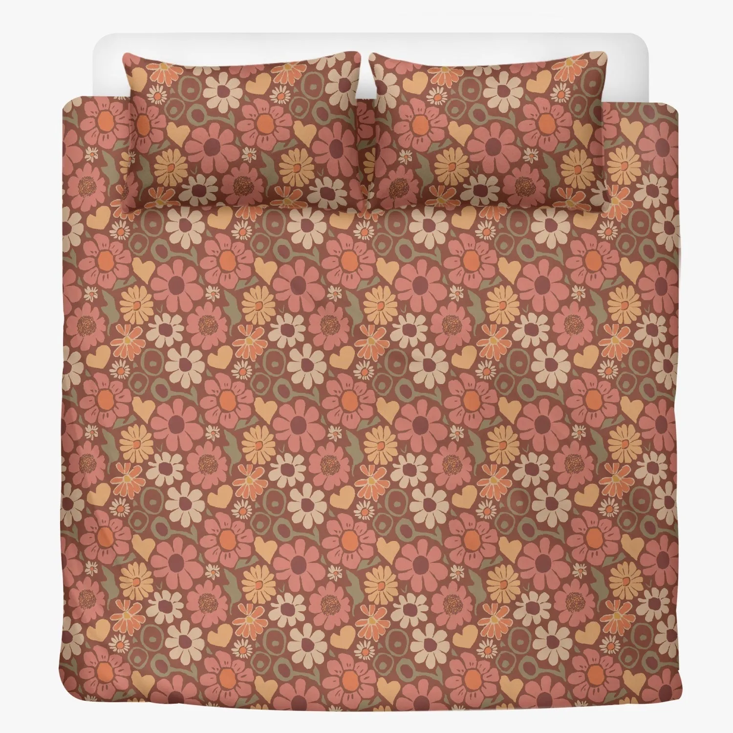 Vampire Art 3-Piece Retro Polyester Bedding Set - Boho Florals with Pink