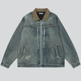 Washed Effect Zipper Cotton Padded Denim Coat