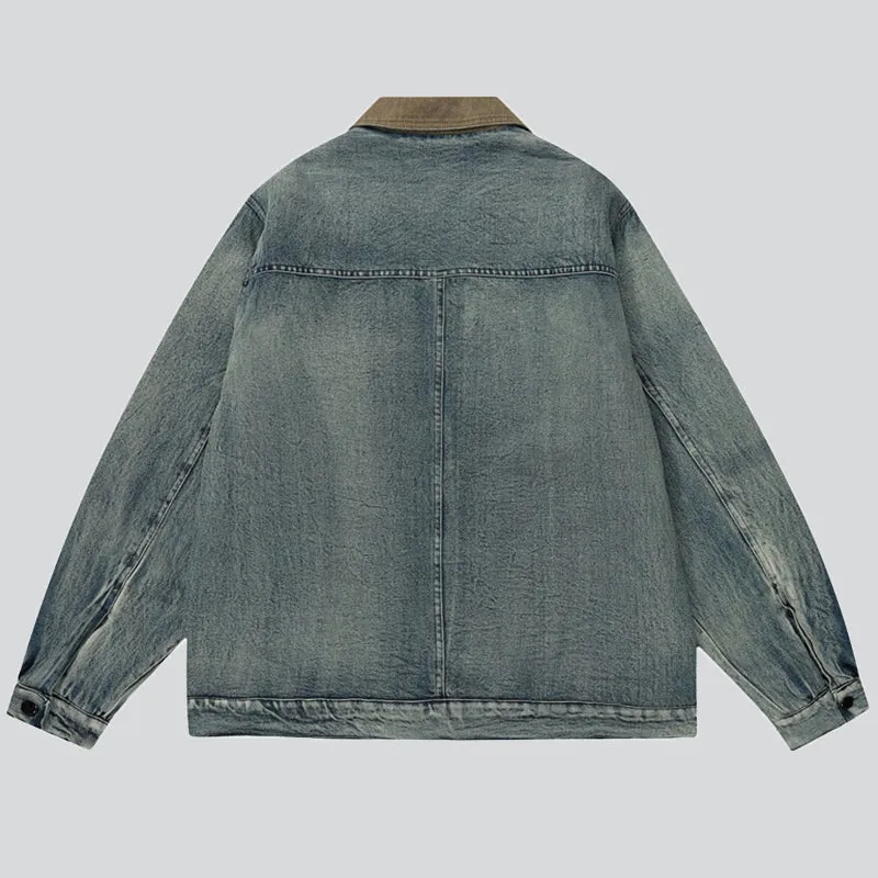 Washed Effect Zipper Cotton Padded Denim Coat