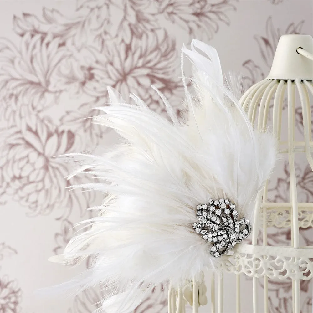 White 1920's Feather Hair Clip