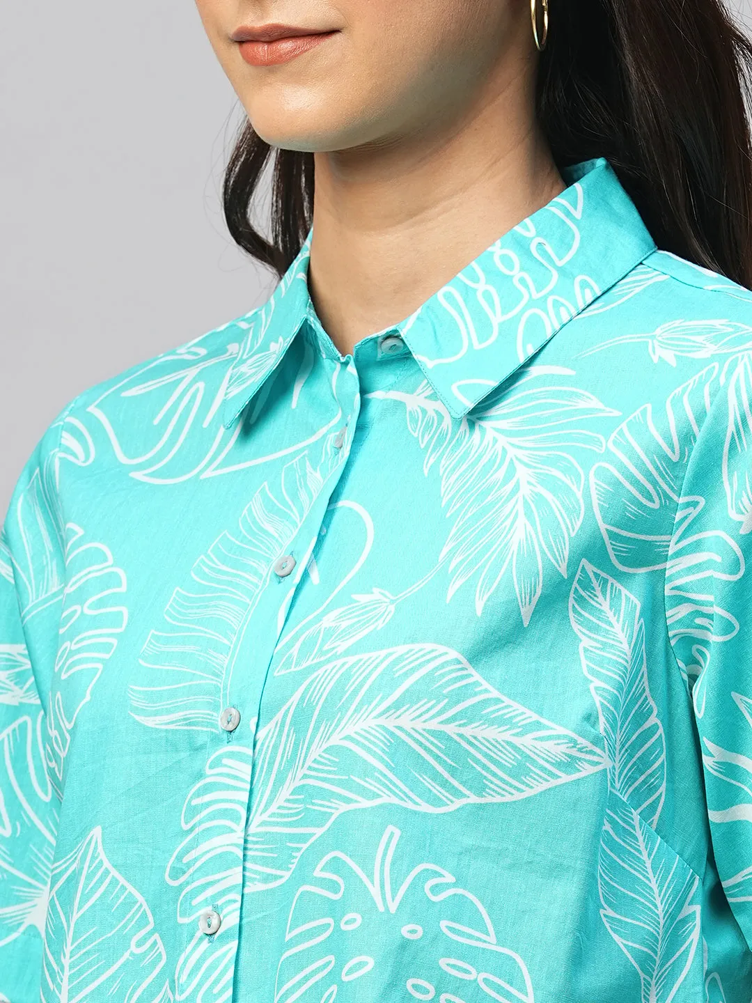 Women's Aqua Cotton Regular Fit Blouse