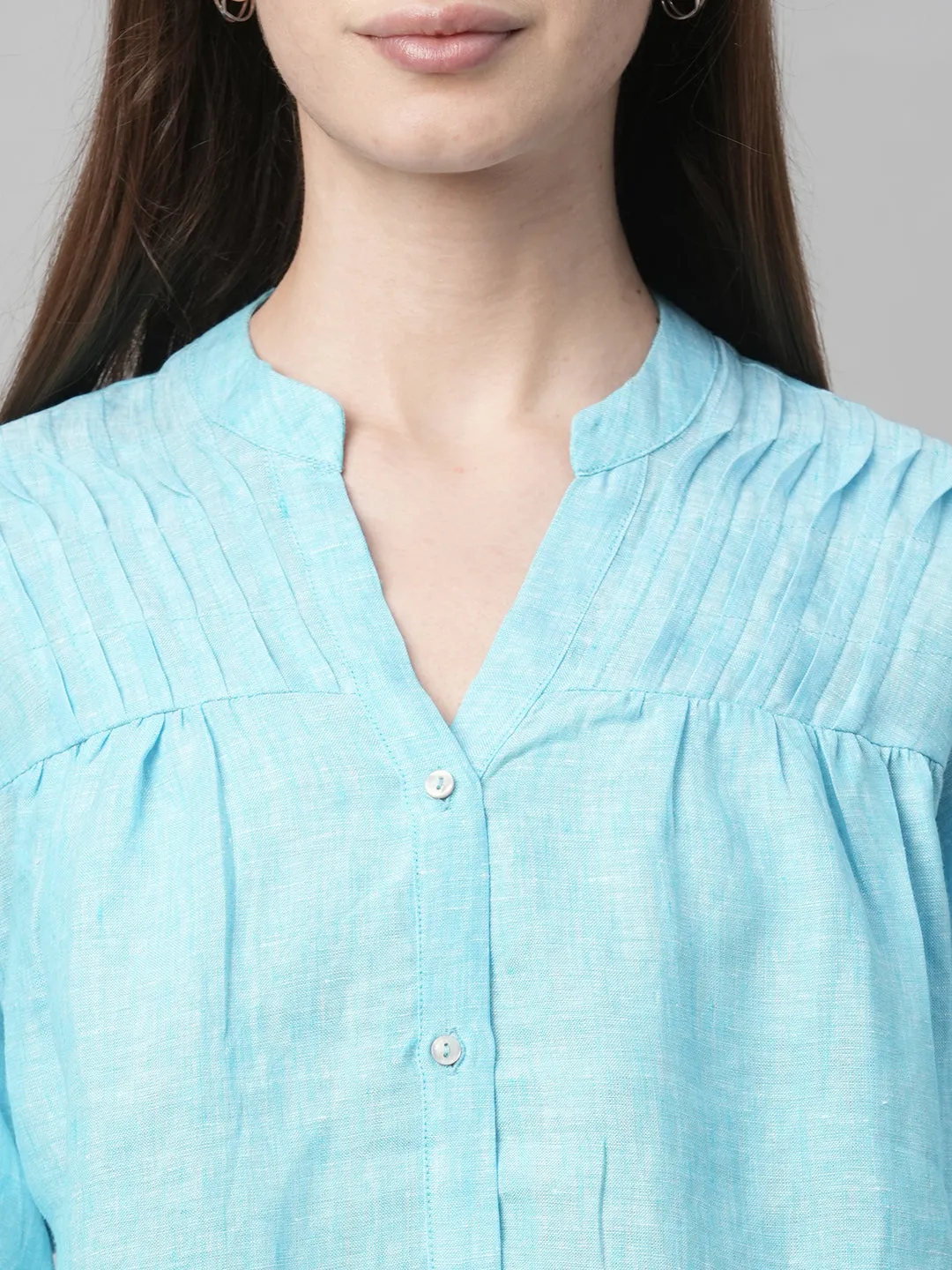 Women's Aqua Linen Regular Fit Blouse