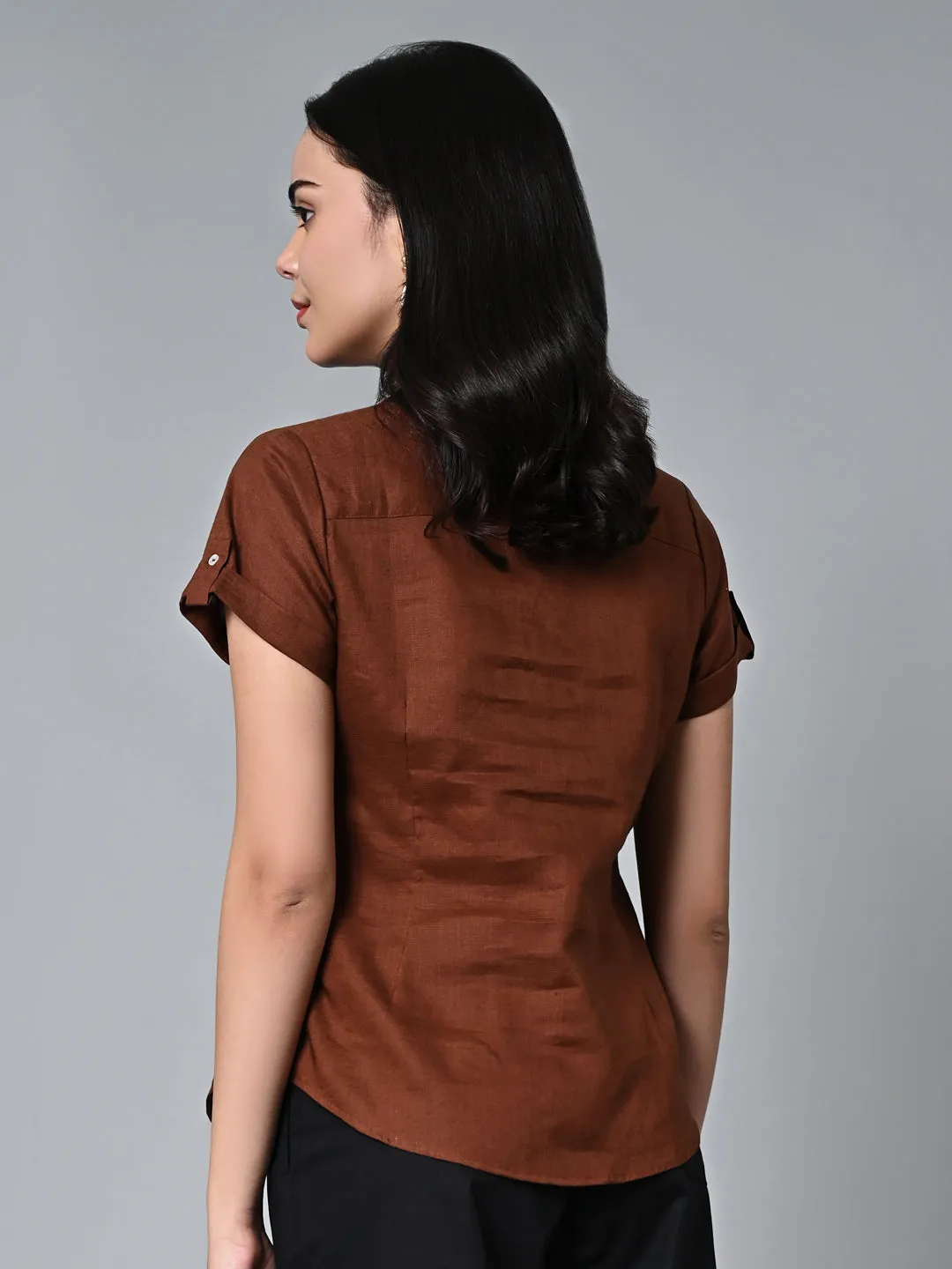 Women's Brown Linen Regular Fit Blouse