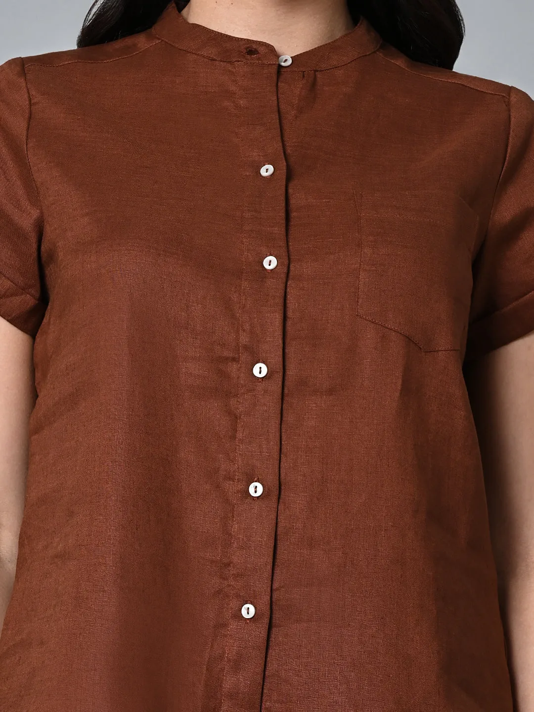 Women's Brown Linen Regular Fit Blouse