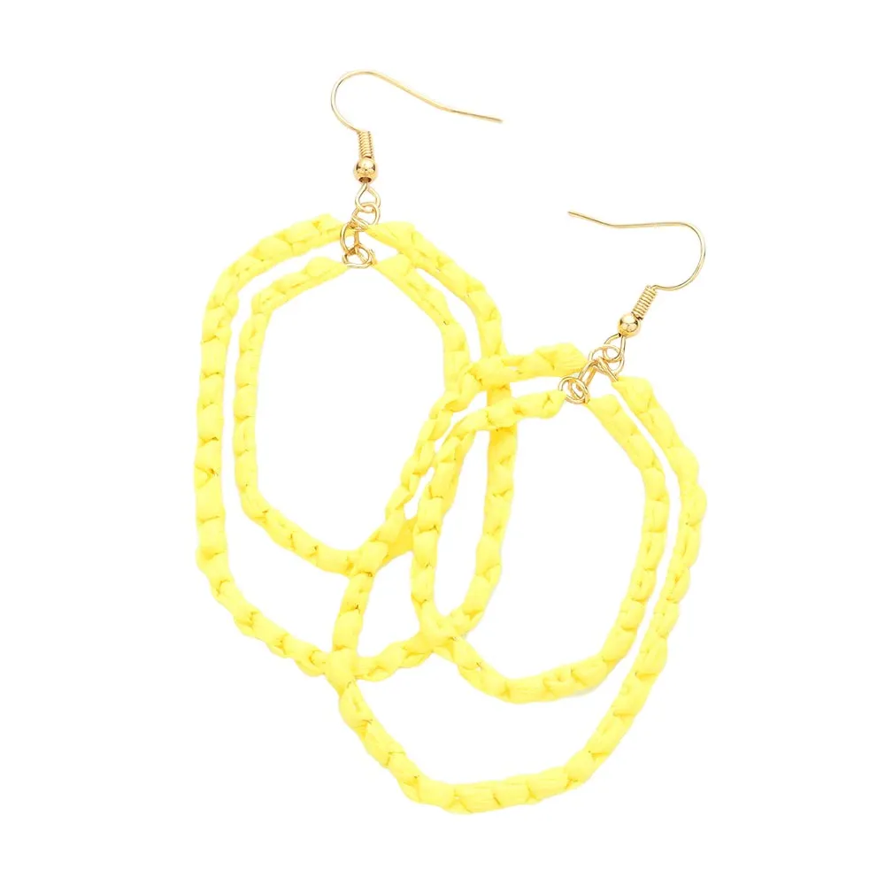 Woven Raffia Double Open Hexagon Dangle Earrings