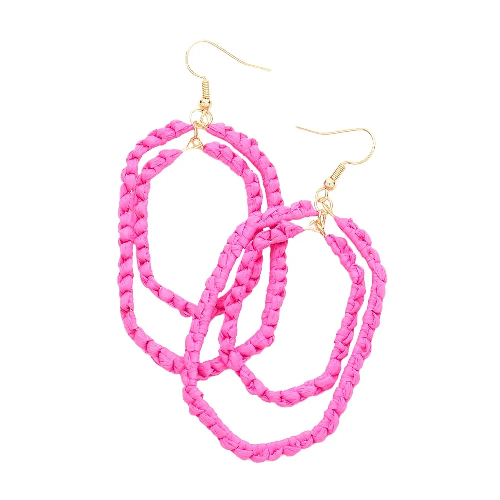 Woven Raffia Double Open Hexagon Dangle Earrings