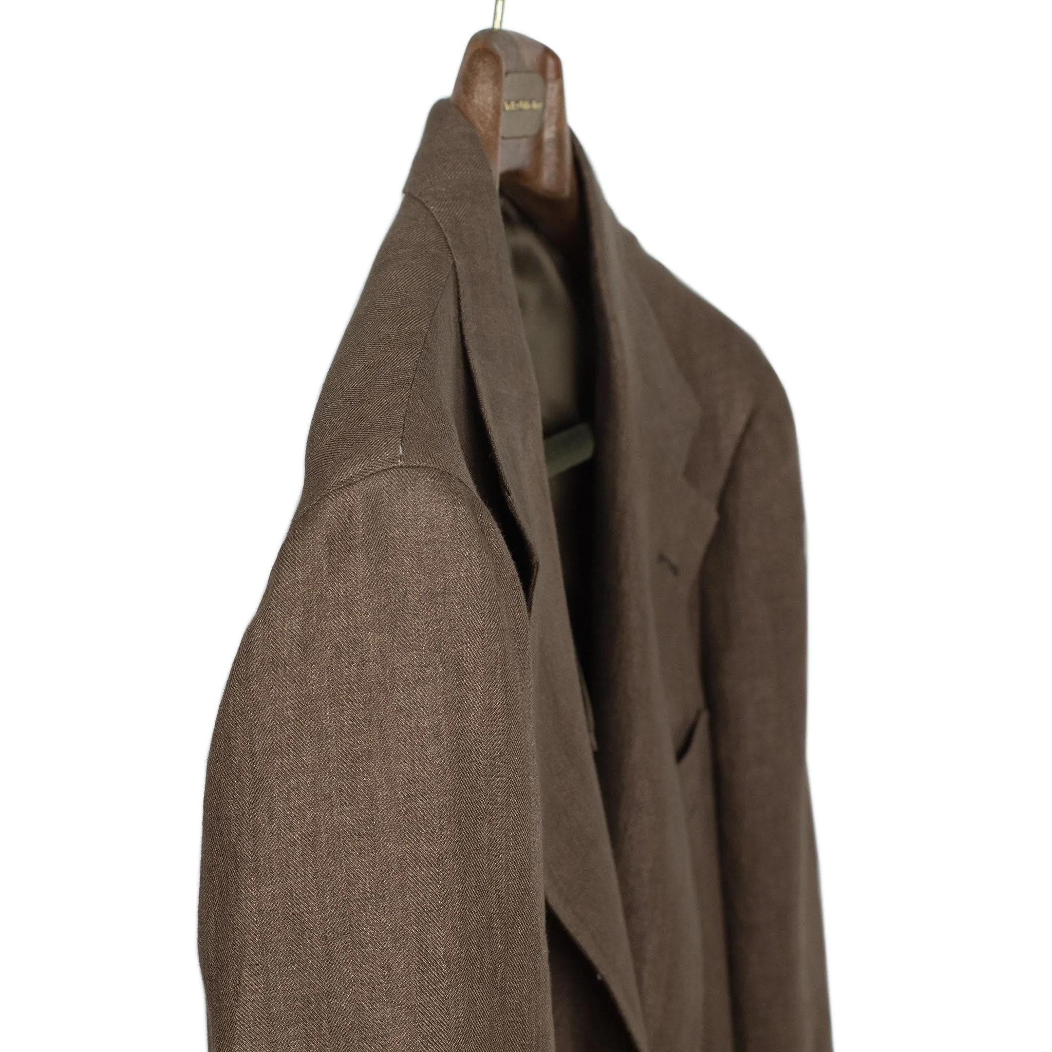 x Sartoria Carrara: ultra-light unlined sport coat in brown washed linen herringbone