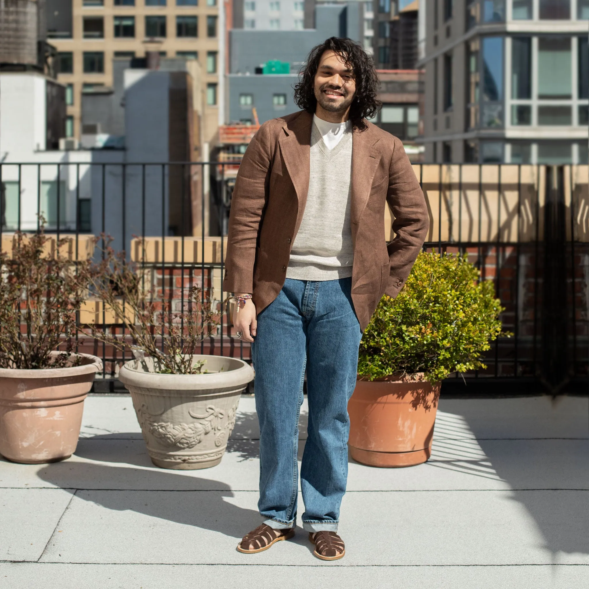 x Sartoria Carrara: ultra-light unlined sport coat in brown washed linen herringbone