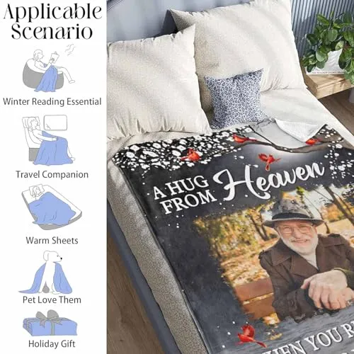 YDQHLQW Custom Memorial Blanket with Photos for Loss of Loved One, in Loving Memory Personalized Sympathy Blanket for Loss of Dad Mom Husband Wife Friend in Memory of Loved One Gifts, Made in USA