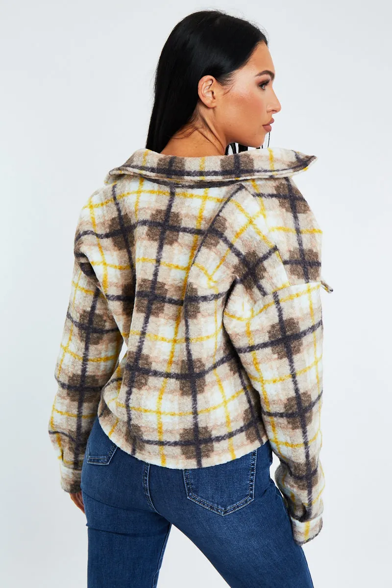 Yellow Checked Cropped Pocket Front Shacket - Ebonni